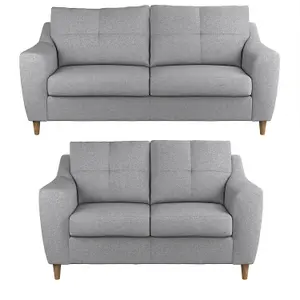 Baxter Silver Tufted Fabric Sofa Suite 3 Seater and 2 Seater Sofa