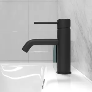 Nes Home Matt Black Deck Mounted Round Single Lever Basin Mono Mixer Tap