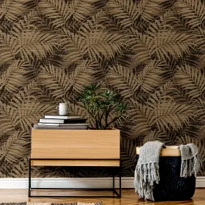 Textured Palm Gold/Chocolate Wallpaper