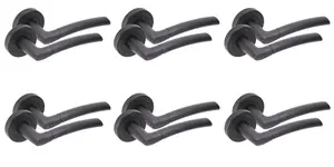 Golden Grace Indiana Style Modern Matt Black Finish Lever Latch Door Handles on Rose (6 Pairs)