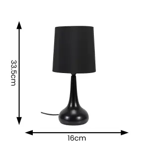 Pair - Black Teardrop Touch Dimmer Table Lamps with Black Shade for Bedside Table Bedroom Light - LED Bulbs Included