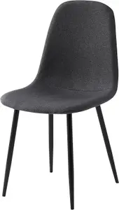 Set of 2 Dark Grey Linen Fabric Dining Chairs with Upholstered Seat and Metal Legs-Bella by MCC