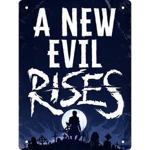 Grindstore A New Evil Rises Tin Horror Plaque Blue/White (20cm x 15cm)