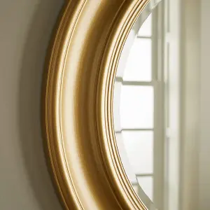 Wall Mirror Hamilton Round Shape with Gold Carved Frame -H 66 cm x W 66 cm for Hanging in Bedroom or Living Room above a Dresser