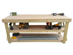 MDF top workbench (H-90cm, D-70cm, L-150cm) with double shelf