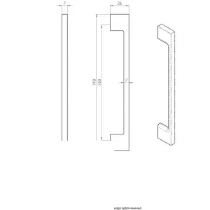 Slim D Shape Pull Handle 190 x 7mm 160mm Fixing Centres Polished Chrome