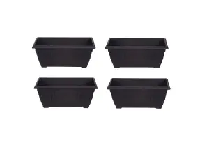 4 x 40cm Small Plastic Venetian Window Box Trough Planter Pot Black Colour