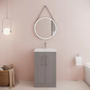 Retro 2 Door Floor Standing Vanity Unit with Mid-Edge 1 Tap Hole Ceramic Basin - 500mm - Satin Grey - Balterley