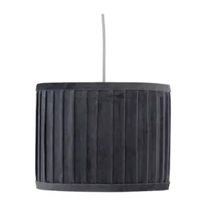 First Choice Lighting Set of 2 Sundance Grey Velvet Pleated 30cm Lamp Shades with Silver Inner