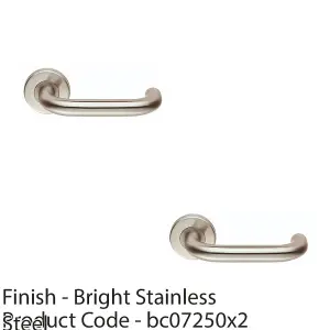 2 PACK - Pair 19mm Round Bar Safety Handle On Round Rose Concealed Fix 201 Bright Steel