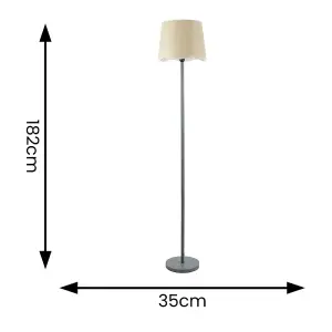 ValueLights Heather Grey Wood Stem Floor Lamp with Scallop White Trim Tapered Shade and LED Bulb