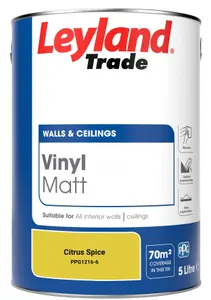 Leyland Trade Vinyl Matt Walls & Ceilings Emulsion Paint Citrus Spice (PPG1216-6) 5L