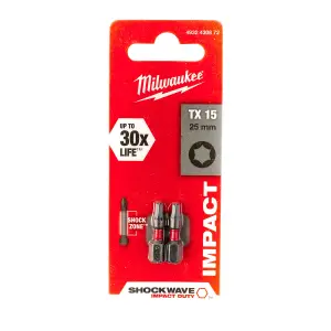 Milwaukee SHOCKWAVE TORX Impact Duty Bits TX15 25mm Pack of 2 4932430872