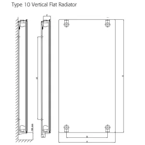 1800mm (H) x 400mm (W) - White Vertical Flat - Type 10 - Radiator (Madrid) - Single Panel - (1.8m x 0.4m) - Depth 52.5mm