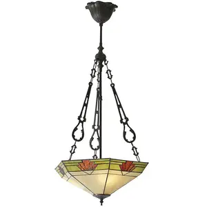 Tiffany Glass Hanging Ceiling Pendant Light Bronze & Art Deco Lamp Shade i00147