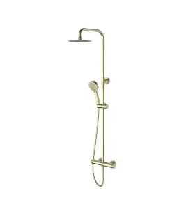 Aquarius RainLux Eco Round Adjustable Exposed Bar Shower System Brushed Brass