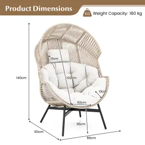 Costway Patio Ratten Lounge Basket Chair Indoor Outdoor Wicker Egg Chair w/ Cushions