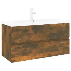 Berkfield Sink Cabinet with Built-in Basin Smoked Oak Engineered Wood