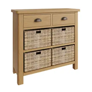 Clara Rustic Oak 2 Drawers 4 Wicker Basket Sideboard