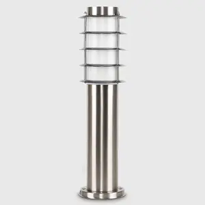 ValueLights Wharf Modern Outdoor Stainless Steel 450mm Bollard Lantern Light Post - Includes 4w LED Candle Bulb 6500K Cool White