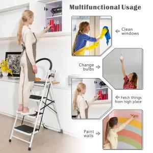 Costway Portable 4-Step Ladder Heavy Duty Safety Anti-Slip Steel Ladder With Handgrip