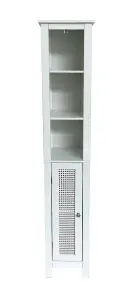 Vera Faux Rattan Tall Storage Cabinet,White