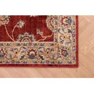 Terracotta Traditional Bordered Floral Rug Easy to clean Dining Room-80cm X 150cm