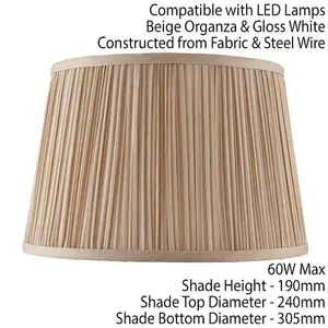 12" Luxury Round Tapered Lamp Shade Beige Pleated Organza Modern Elegant Drum