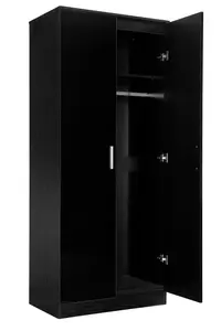 REFLECT 2 Door Plain Wardrobe in Gloss Black Door Fronts and Black Oak Carcass