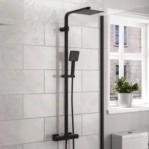 Nes Home Modern Square Matte Black Exposed Thermostatic Mixer Shower Set + Easy Fitting