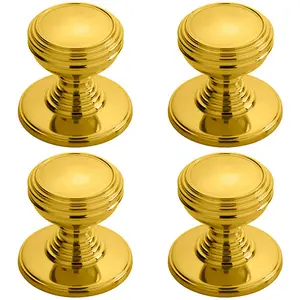 4x Ringed Tiered Cupboard Door Knob 30mm Diameter Polished Brass Cabinet Handle