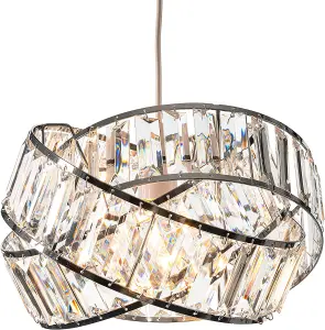 Modern Interwoven Rings pendant Chrome Light Shade with Clear Acrylic Crystals 19cm x 29cm