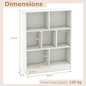 COSTWAY 7-Cube Bookshelf 3-Tier Cubby Storage Organizer Wooden Cube Bookcase