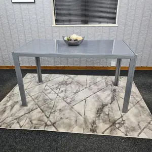 Dining Table Grey Glass Kitchen Place for 6 Seats, Dining Table Only (Grey H 75 x L 134 x W 70 cm)