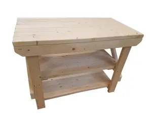 Acorn workbench, kiln-dry work station (H-90cm, D-64cm, L-150cm) with double shelf