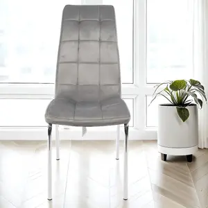 Eterno Velvet Luxurious Soft Dark Grey Dining Chair With Silver Legs