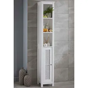 Vera Faux Rattan Tall Storage Cabinet,White