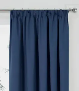 Home Curtains Woven Blockout 90w" x 90d" (229x229cm) Navy Blue Pencil Pleat Curtains (PAIR)