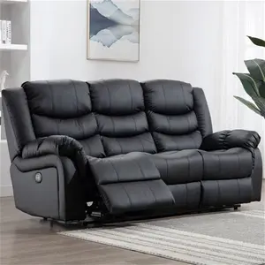 Black Leather Seattle 3 Seater Recliner Sofa | Power | Furniture Online