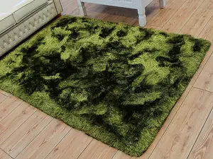 Plush Green Luxury Shaggy Polyester Sparkle Modern Luxurious Handmade Easy to Clean Rug for Living Room and Bedroom-120cm X 170cm