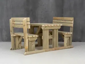 Alders wooden picnic bench and table set, outdoor dining set with backrest (4ft, Natural finish)