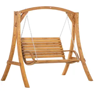 Outsunny 2 Seater Garden Swing Chair, Outdoor Wooden Swing Bench Lounger