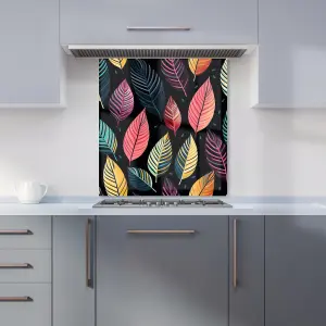 Colourful Leaves Pattern Premium Glass Kitchen Splashback W600mm x H750mm