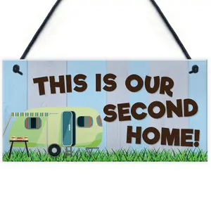 Red Ocean This Is Our Second Home Funny Caravan Hanging Plaque Camping Holiday Sign Gift