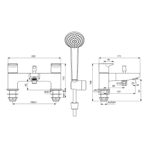 Ideal Standard Ceraplan Chrome effect Surface-mounted 2 Tap Hole Shower mixer Tap