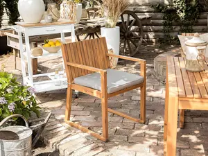 Set of 8 Garden Chairs with Cushions SASSARI Acacia Wood Taupe