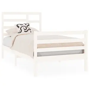 Berkfield Bed Frame White Solid Wood 90x190 cm 3FT Single