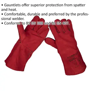 PAIR Lined Leather Welding Gauntlets - Superior Heat & Spatter Protection