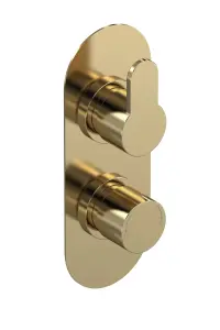 Pride Round Concealed Thermostatic Twin Shower Valve with Diverter (2 Outlets) - Brushed Brass - Balterley