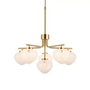 Luminosa Bari Multi Arm Glass Pendant Ceiling Lamp, Satin Brass Plate, White Confetti Glass